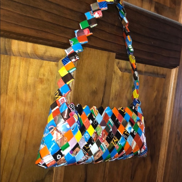Candy wrapper blue and multi colored small purse - Picture 5 of 8